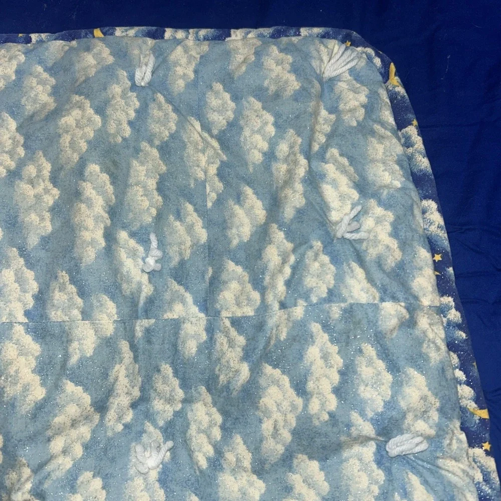 Vintage Teletubbies Handmade Quilt‎ Blue White Clouds Celestial 49x86 Baby Kids